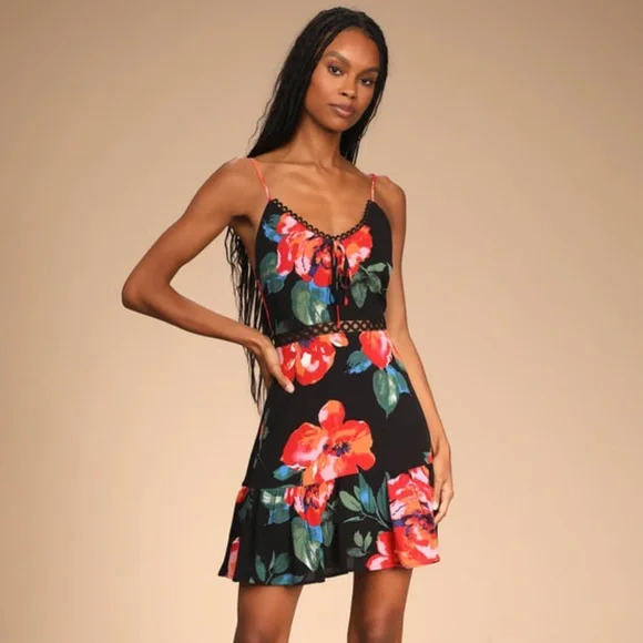 Lulus | Dresses | Lulus Trending Tropical Black Multi Floral  Printsleeveless Mini Dress Size Xs | Poshmark